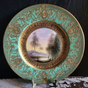 Royal Worcester Gilded Cabinet Plate Signed Harry Davis Scenic Ovington Bros